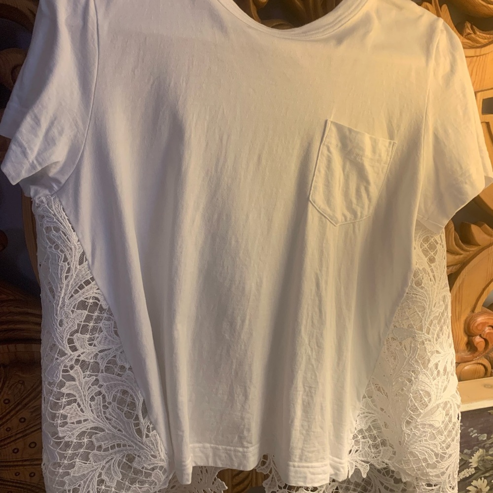 Sacai Boxy White lace Embellished Tee